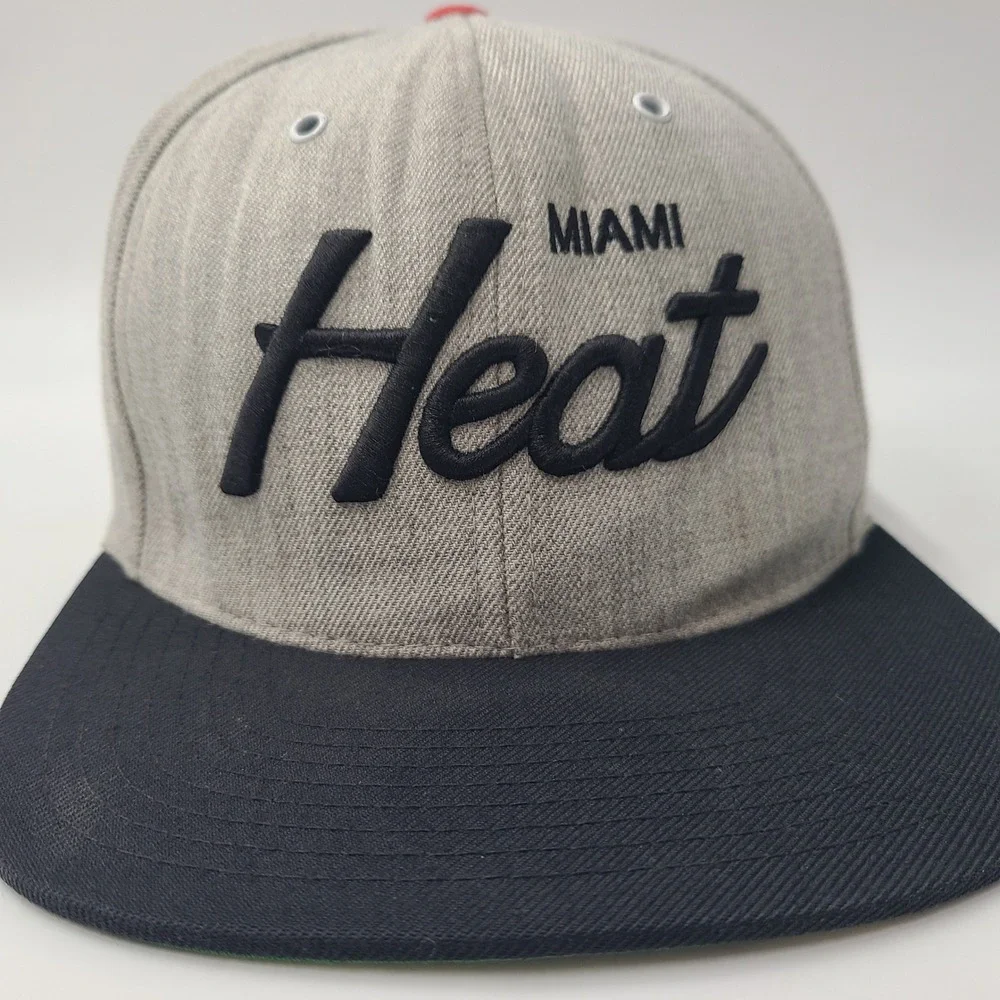 Miami Heat Hat Snapback Mitchell & Ness Gray Black NBA Script Wool Blend Men‎